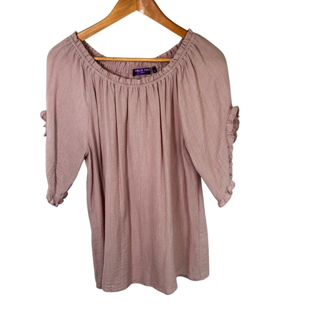 EMILIO PEPE Italy Dusty Rose Pink‎ On or Off Shoulder Blouse Top Sz L